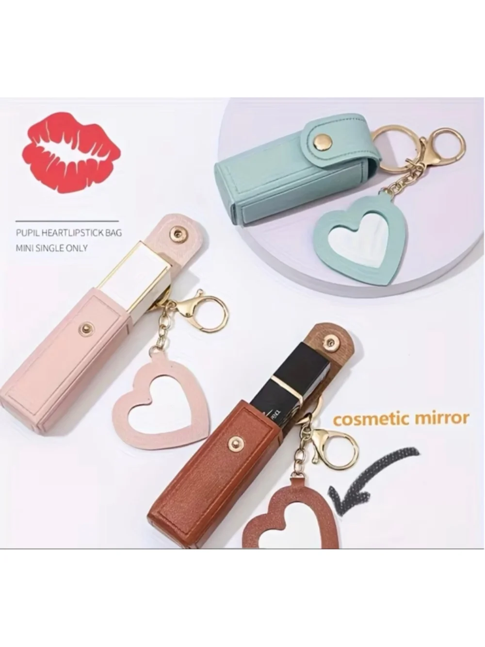 Lipstick Case Keychain with Mirror, Bag Charm - Brand New - Multiple colors